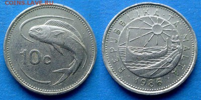 С рубля - Мальта 10 центов 1986 года до 7.09 - Мальта 10 центов, 1986
