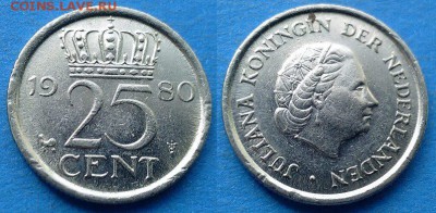 С рубля - Нидерланды 25 центов 1980 года до 7.09 - Нидерланды 25 центов, 1980