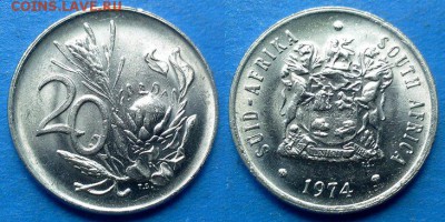 ЮАР - 20 центов 1974 года в блеске до 9.09 - ЮАР 20 центов, 1974