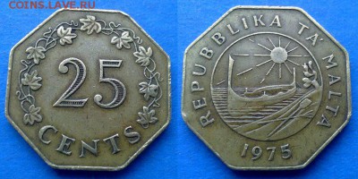 Мальта - 25 центов 1975 года (Лодка) до 9.09 - Мальта 25 центов, 1975