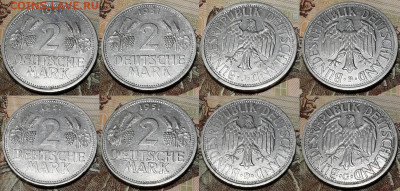 Германия-ФРГ-2 марки 1951(D,F,G,J) - 4 шт.в состоянии XF - 2 марки 1951 аверс+реверс