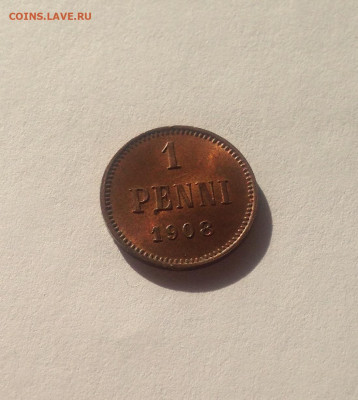 1 пенни Русская Финляндия 1908г., UNC , до 14.09.19г. - 1p8