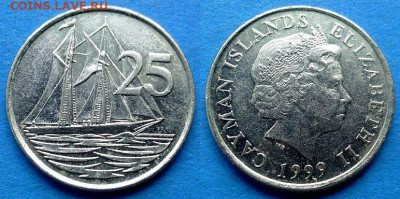 Каймановы острова - 25 центов 1999 года (Парусник) до 17.09 - Каймановы острова 25 центов, 1999