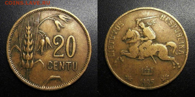 МОНЕТЫ МИРА 09-19 (+боны, медали и жетоны) - Литва – 20 сенти (1925) №1