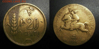 МОНЕТЫ МИРА 09-19 (+боны, медали и жетоны) - Литва – 20 сенти (1925)
