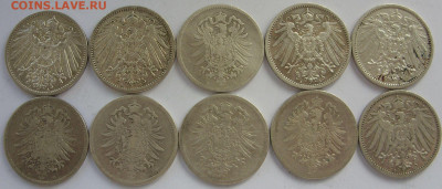 1 марка Германия Империя серебро 10 шт. 1874-1915. - 1 марка Империя серебро 10 шт - 2