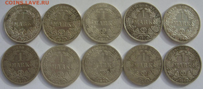 1 марка Германия Империя серебро 10 шт. 1874-1915. - 1 марка Империя серебро 10 шт - 1