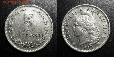 МОНЕТЫ МИРА 09-19 (+боны, медали и жетоны) - Аргентина – 5 сентаво (1940)