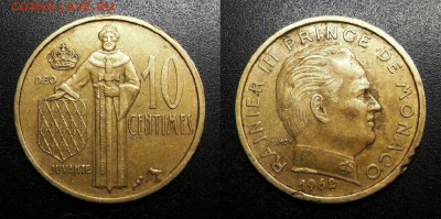 МОНЕТЫ МИРА 09-19 (+боны, медали и жетоны) - Монако – 10 сантимов (1962) №4