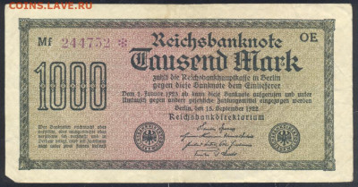 Германия 1000 марок 1922 г.    17.09. 19 г. 22 -00 МСК. - 1000 м. 1922 1