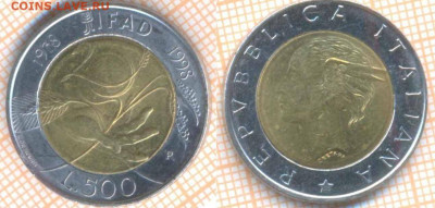 Италия 500 лир 1998 г., до 19.09.2019 г. 22.00 по Москве - Италия 500 лир 1998  6776
