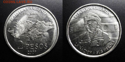 МОНЕТЫ МИРА 09-19 (+боны, медали и жетоны) - Аргентина – 2 песо (2007) «25 лет оккупации Мальвинских (Фолклендских) островов; герои войны» №9