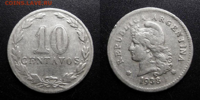 МОНЕТЫ МИРА 09-19 (+боны, медали и жетоны) - Аргентина – 10 сентаво (1938) №1