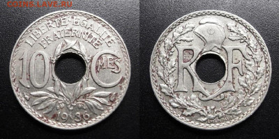 МОНЕТЫ МИРА 09-19 (+боны, медали и жетоны) - Франция – 10 сантимов (1936) №2
