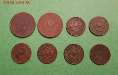 1 и 3 Копейки 1924 г. 8 шт  Окончание: 22:00 по МСК 24.09.19 - 1 и 3 Копейки 1924 герб