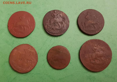 6 медных монет РИ ЕП и Е2  Окончание: 22:00 по МСК 24.09.19 - 6 монет реверс
