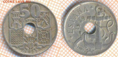 Испания 50 сентимо 1949 г., до 24.09.2019 г. 22.00 по Москве - Испания 50 сентимо  1949  6848