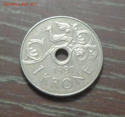 НОРВЕГИЯ - 1 крона 1997 Харальд V до 29.09, 22.00 - Норвегия 1 крона 1997_1.JPG