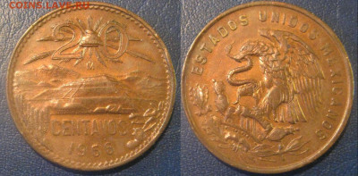 Мексика 20 сентавос 1966 год До 26-09 в 22-00 мск - мекс