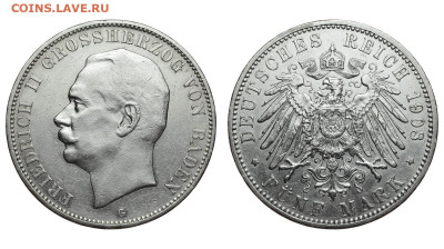 Баден. 5 марок 1908 г. Фридрих II. До 03.10.19. - Р69.JPG