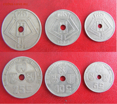 Бельгия 3 монеты 1938-1939 до 6.10 в 22.10 по МСК - Бельгия 3 монеты 1938-1939