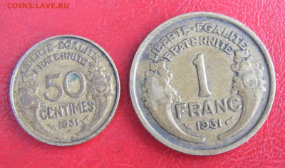 Франция 1 и 0,5 франка 1931  до 6.10 в 22.10 по МСК - Франция 1 и 0,5 франка 1931 (1).JPG