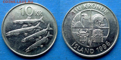 Исландия - 10 крон 1996 года (Фауна) до 7.10 - Исландия 10 крон, 1996