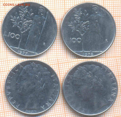 Италия 100 лир 1977,1978  г., фикс - Италия 100 лир 1977 78  27  10