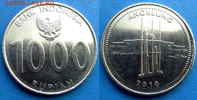 Индонезия - 1000 рупий 2010 г (ANGKLUNG) в блеске до 9.10 - Индонезия 1000 рупий, 2010