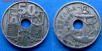 Испания - 50 сентимо 1949 года (Якорь) до 9.10 - Испания 50 сентимо, 1949