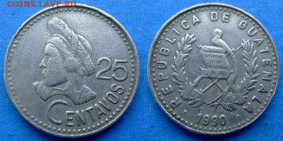Гватемала - 25 сентаво 1990 года до 9.10 - Гватемала 25 сентаво, 1990