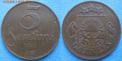 Латвия 5 сантим 1922 до 12-10-19 в 22:00 - Латвия 5 сантим 1922    187-ас45-9641