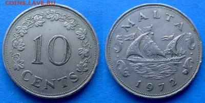 Мальта - 10 центов 1972 года (Парусник) до 13.10 - Мальта 10 центов, 1972
