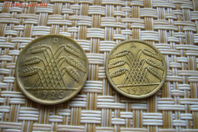 5 пфеннигов 1936 + 10 пфеннигов 1925 - 10-10-19 - 23-10 мск - P1910026.JPG