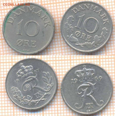 Дания 10 эре 1957,1969 г., до 14.10.2019 г. 22.00 по Москве - Дания 10 эре 1957 1969  7016