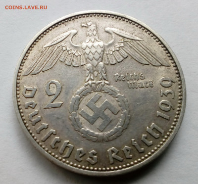 Германия. 2 марки "Гинденбург" 1939(J) КОРОТКИЙ до 09.10.19 - 2mh39j2
