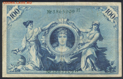 Германия 100 марок 1908 г. Зелёная печать.11.10. 19 г. 22 -0 - 100  м. 1908 зел.1