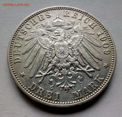Саксония. 3 марки 1909(E) до 14.10.19 - 10