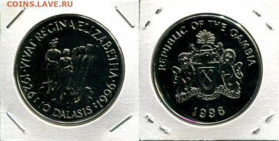 Гамбия 10 даласи 1996 до 14.10.19 22-00 мск - Gambia 10D 1996 70QEII