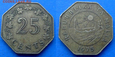 Мальта - 25 центов 1975 года (Лодка) до 17.10 - Мальта 25 центов, 1975