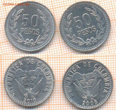 Колумбия 50 песо 2008, 2010 г., фикс - Колумбия 50 песо  2008 10  99  15