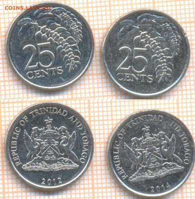 Тринидад и Тобаго 25 центов 2012,2014 г., фикс - Тринидад 25 центов 2012 14 100  10