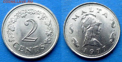 Мальта - 2 цента 1977 года в блеске до 20.10 - Мальта 2 цента, 1977