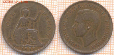 Великобритания 1 пенни 1937 г., до 21.10.2019 г. 22.00 по Мо - Великобритания 1 пенни 1937   8002
