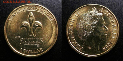МОНЕТЫ МИРА 10-19 - Австралия – 1 доллар (2008) «100-летие скаутскому движению»
