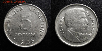 МОНЕТЫ МИРА 10-19 - Аргентина – 5 сентаво (1956) «Хосе де Сан Мартин» №3