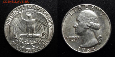 МОНЕТЫ МИРА 10-19 - США – 1 квотер (25 центов) (1964) (Аg)