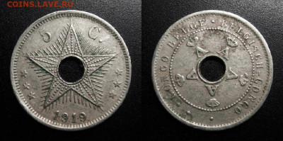 МОНЕТЫ МИРА 10-19 - Бельгийское Конго – 5 сантимов (1919) (редко встречаемый год) №2