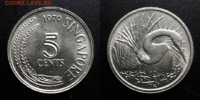 МОНЕТЫ МИРА 10-19 - Сингапур – 5 центов (1979) «Лебедь»