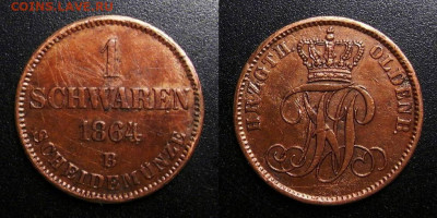 МОНЕТЫ МИРА 10-19 - Германия (Ольденбург) – 1 шварен (1864 В)